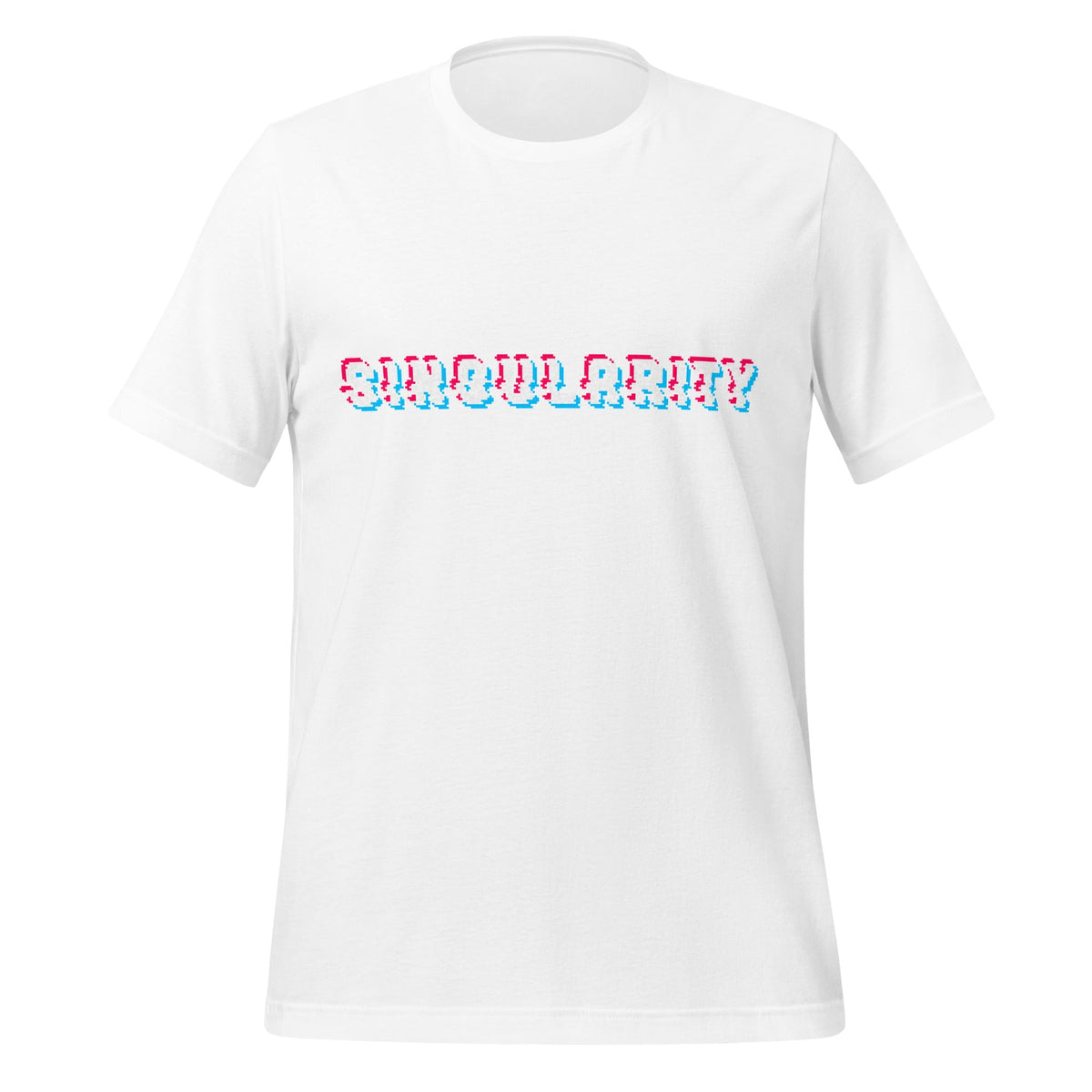 Product mockup photo of the Singularity Pixel Glitch T Shirt (unisex) White / M.