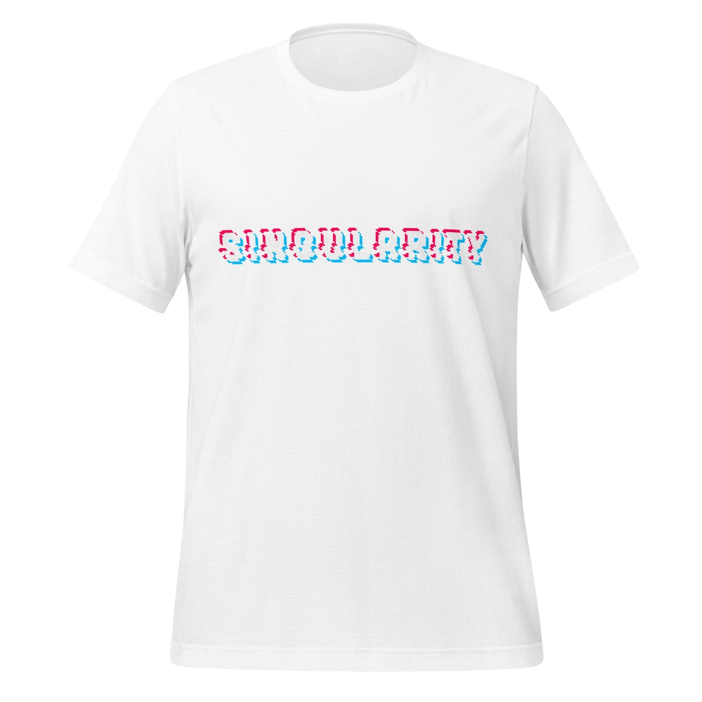 Product mockup photo of the Singularity Pixel Glitch T Shirt (unisex) White / M.