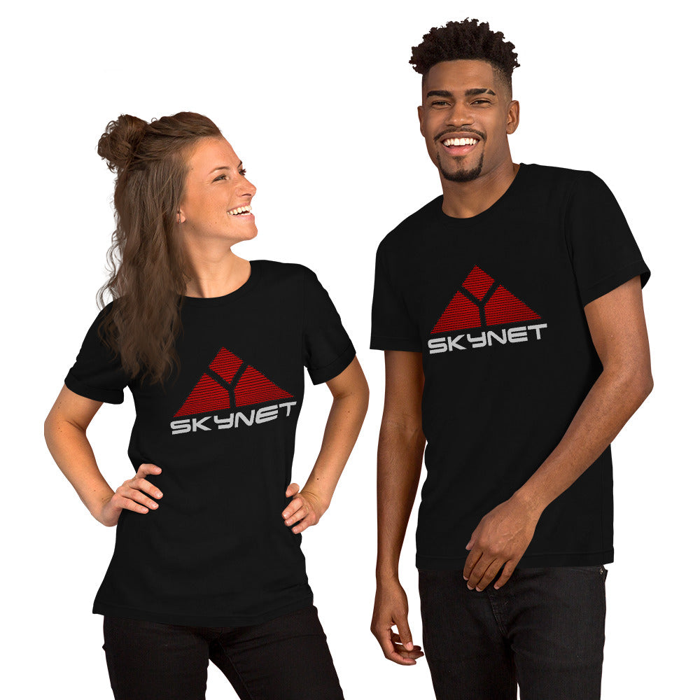 Product mockup photo of the Skynet T Shirt 1 (unisex).