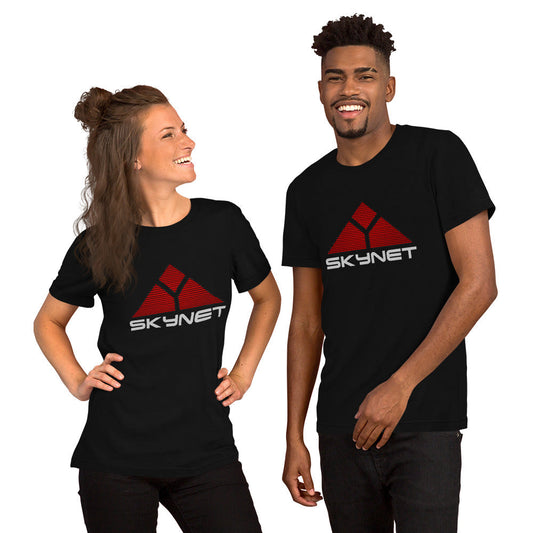 Product mockup photo of the Skynet T Shirt 1 (unisex).