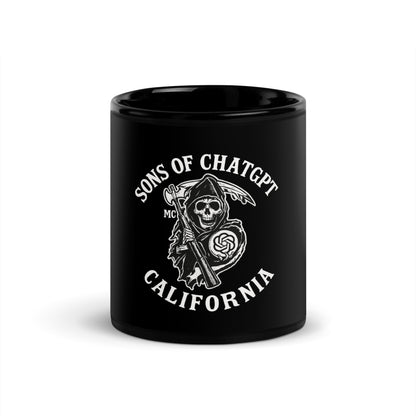 Image of the SONS OF CHATGPT Black Glossy Mug 11 oz.