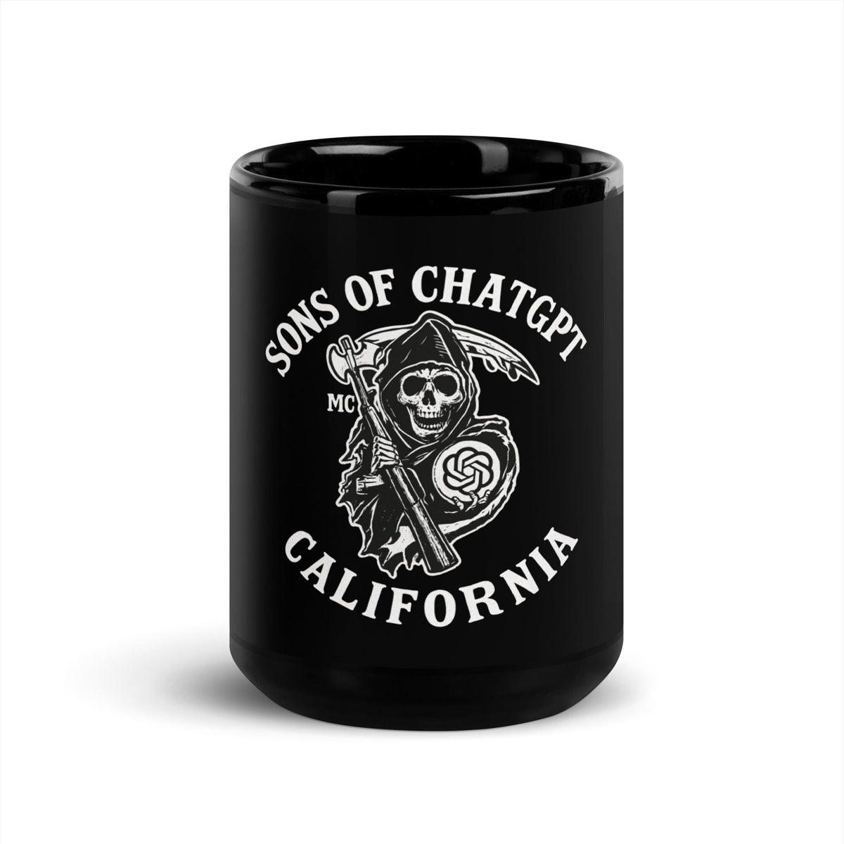 Image of the SONS OF CHATGPT Black Glossy Mug 15 oz.