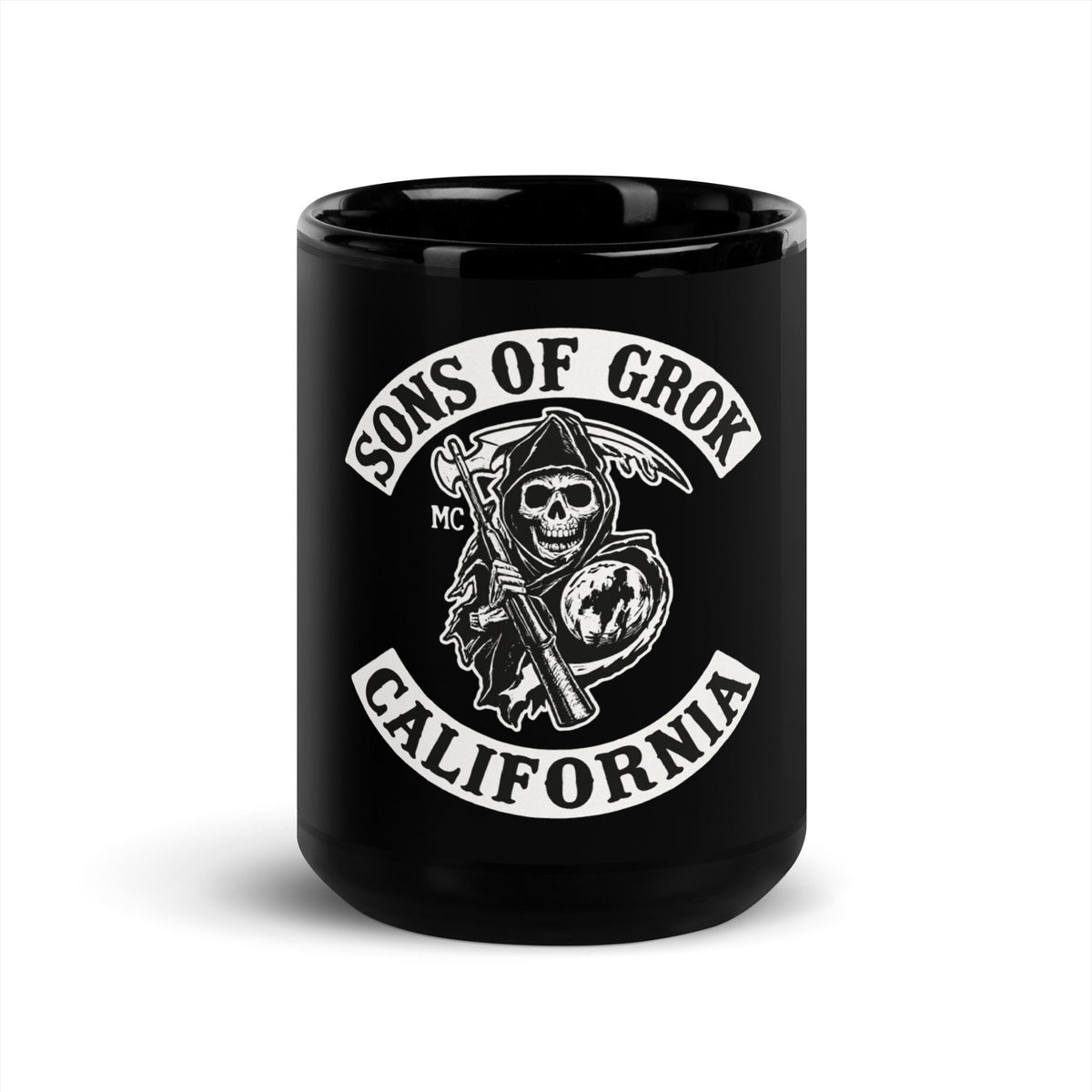 Image of the SONS OF GROK Black Glossy Mug 15 oz.