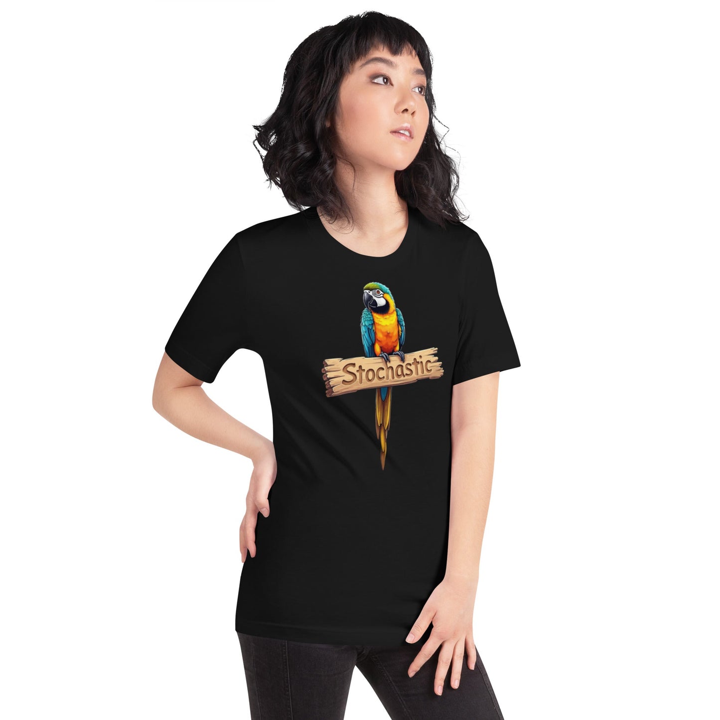 Mockup image of the Stochastic Parrot T Shirt 4 (unisex).