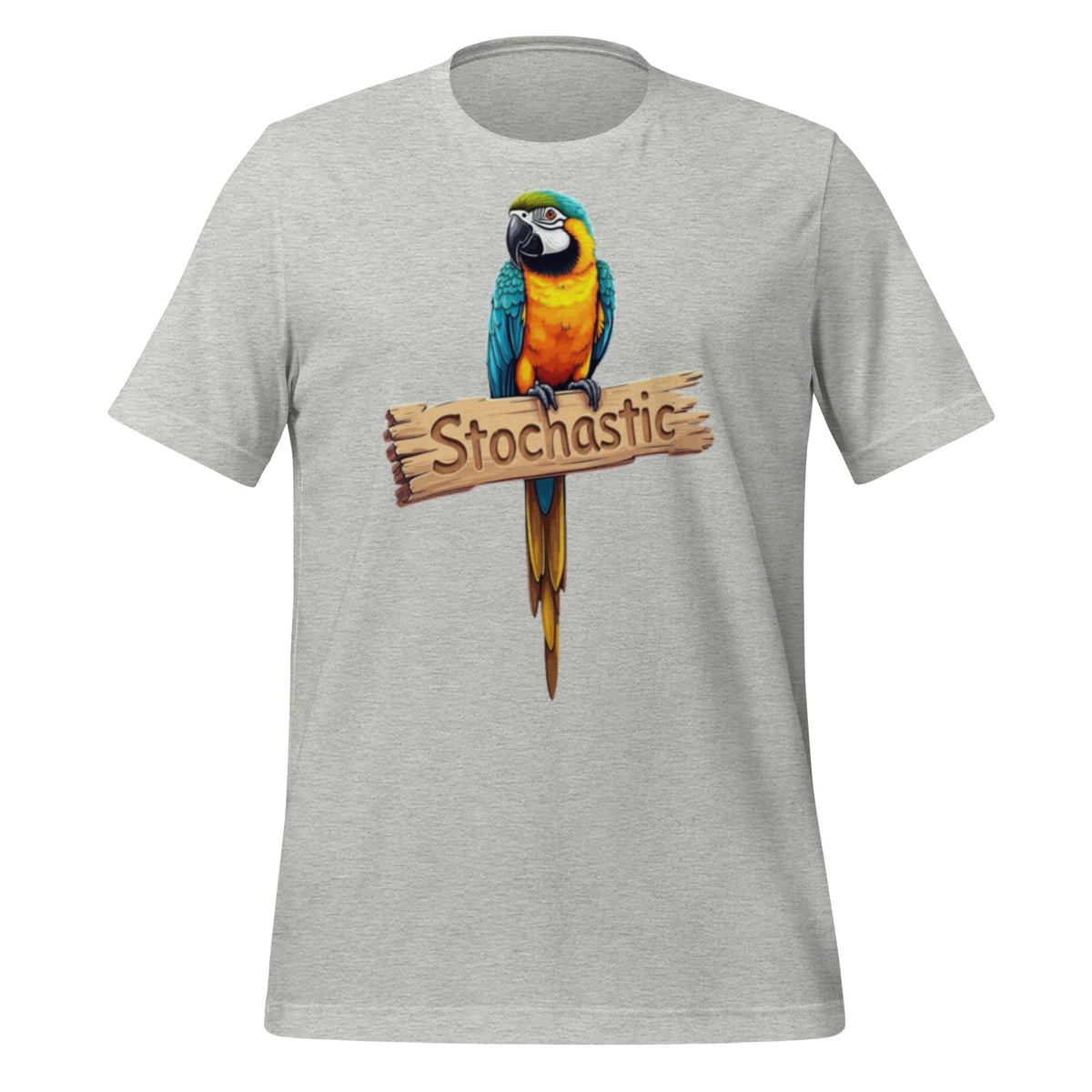 Mockup image of the Stochastic Parrot T Shirt 4 (unisex) Athletic Heather / M.