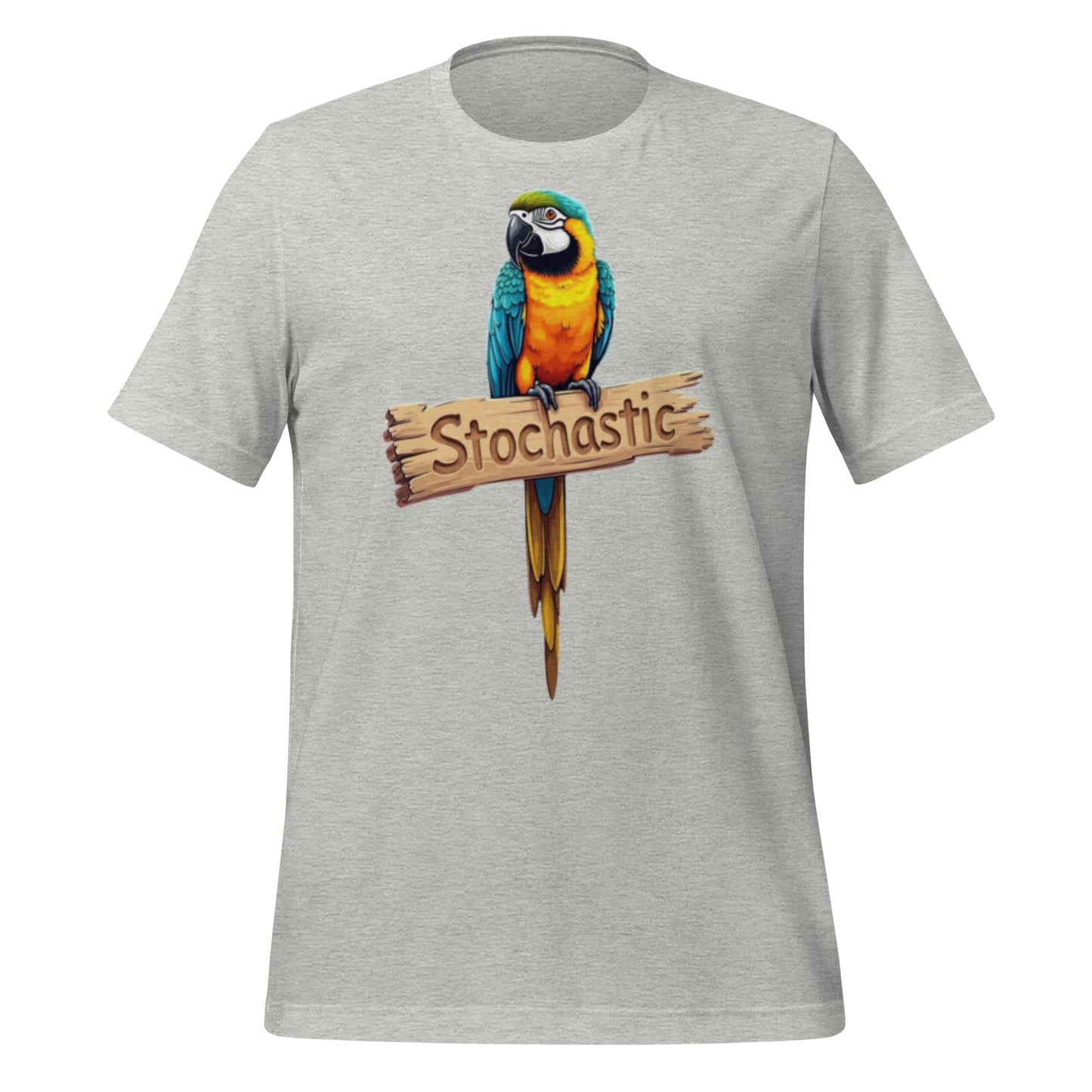 Mockup image of the Stochastic Parrot T Shirt 4 (unisex) Athletic Heather / M.