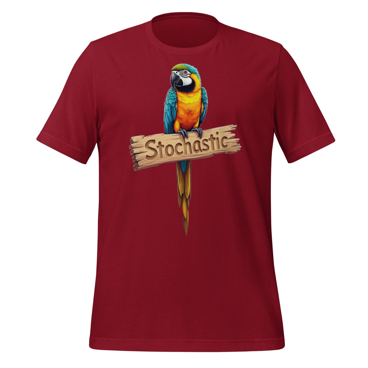 Mockup image of the Stochastic Parrot T Shirt 4 (unisex) Cardinal / M.