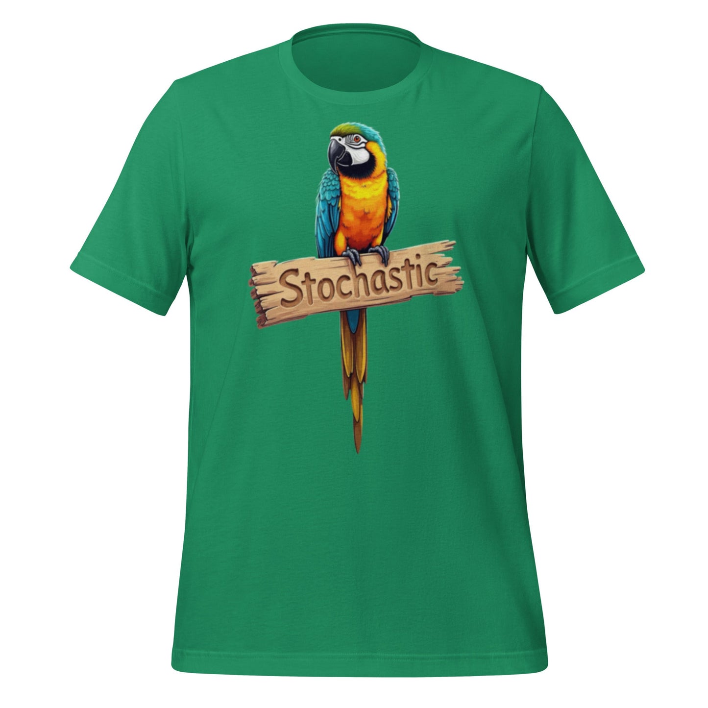 Mockup image of the Stochastic Parrot T Shirt 4 (unisex) Kelly / M.