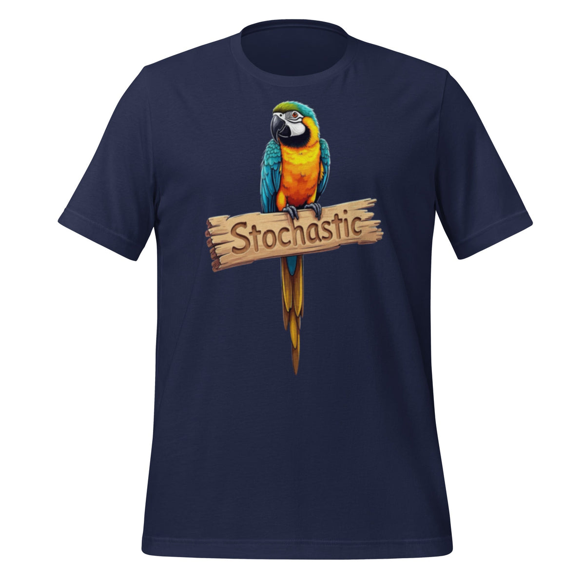 Mockup image of the Stochastic Parrot T Shirt 4 (unisex) Navy / M.