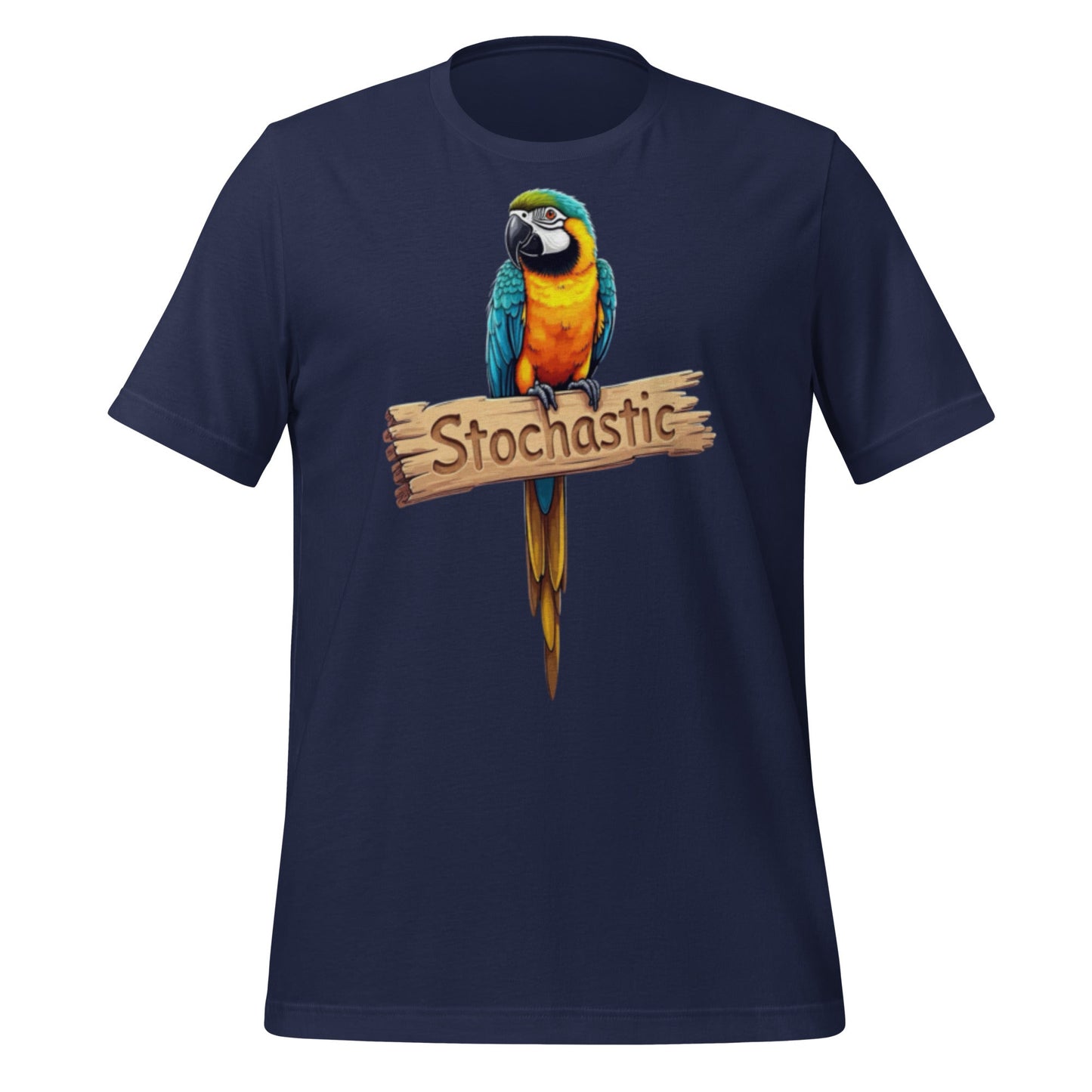 Mockup image of the Stochastic Parrot T Shirt 4 (unisex) Navy / M.