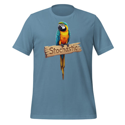 Mockup image of the Stochastic Parrot T Shirt 4 (unisex) Steel Blue / M.