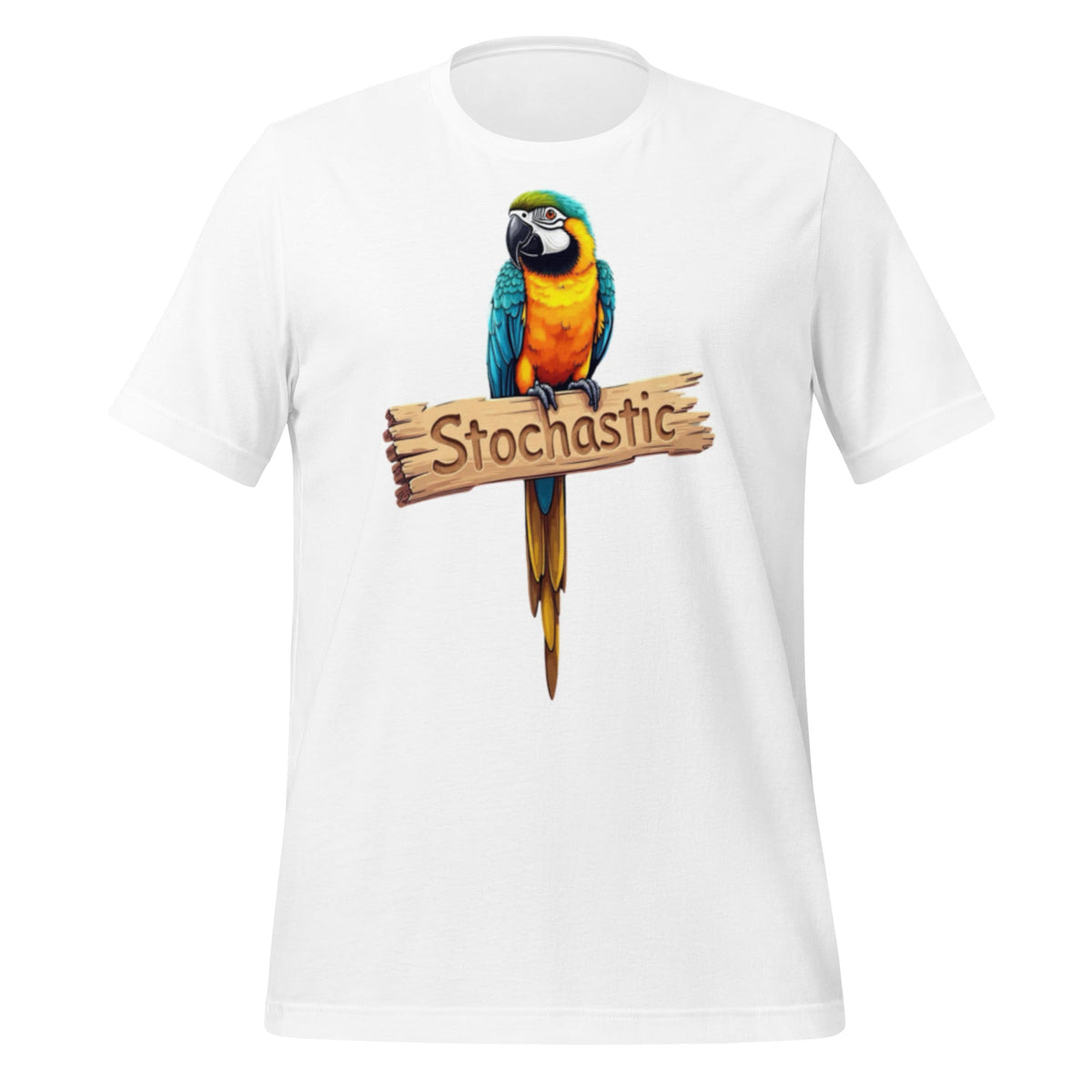 Mockup image of the Stochastic Parrot T Shirt 4 (unisex) White / M.