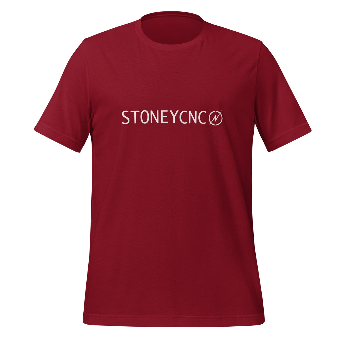 Product mockup photo of the Stoney CNC Logo T Shirt (unisex) Cardinal / M.