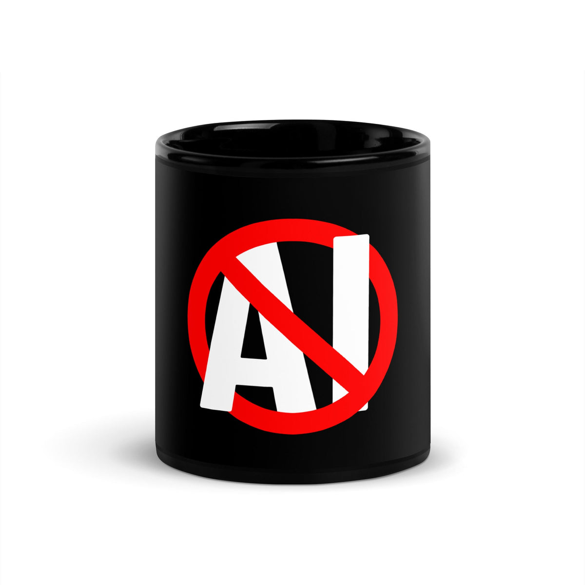 Image of the Stop AI Black Glossy Mug 11 oz.