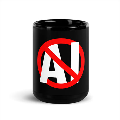 Image of the Stop AI Black Glossy Mug 15 oz.