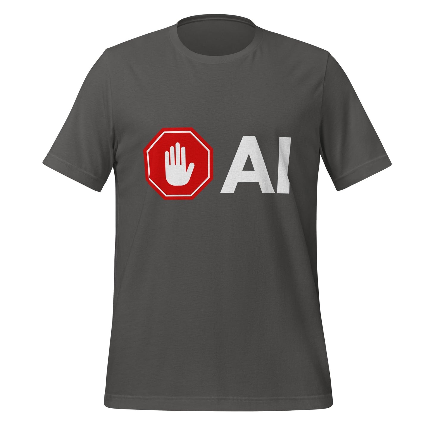 Product mockup photo of the Stop AI Hand T Shirt (unisex) Asphalt / M.