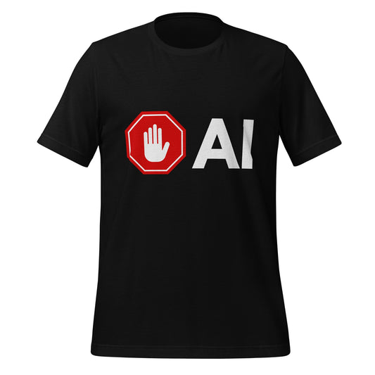 Product mockup photo of the Stop AI Hand T Shirt (unisex) Black / M.