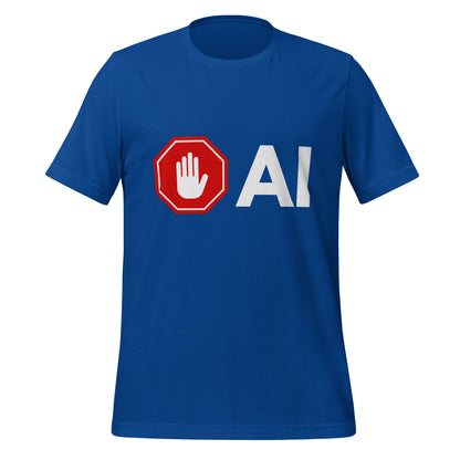 Product mockup photo of the Stop AI Hand T Shirt (unisex) True Royal / M.