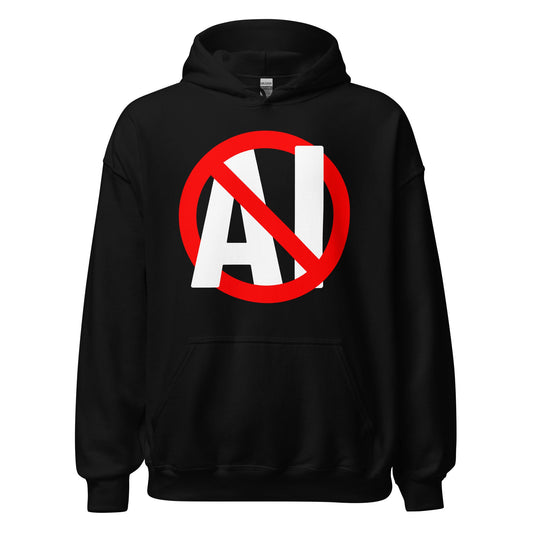 Product mockup photo of the Stop AI Hoodie (unisex) Black / M.