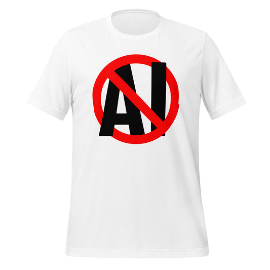 Mockup image of the Stop AI in Black T Shirt (unisex) White / M.