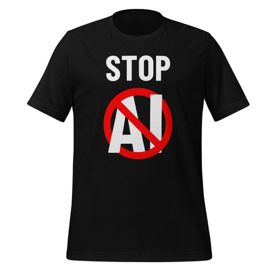 Product mockup photo of the Stop AI T Shirt 2 (unisex) Black / M.