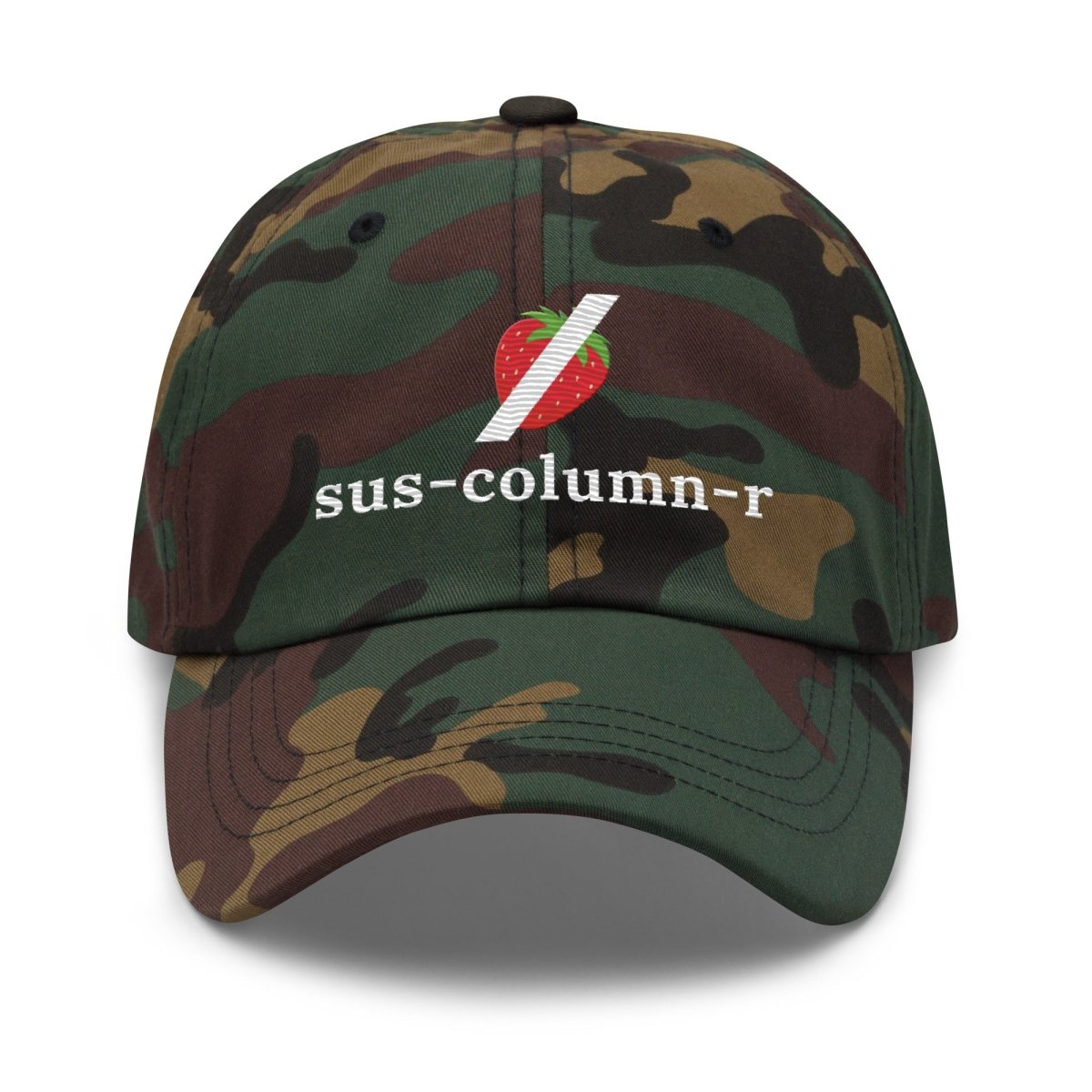Image of the sus-column-r Grok NOT Strawberry Cap Green Camo.