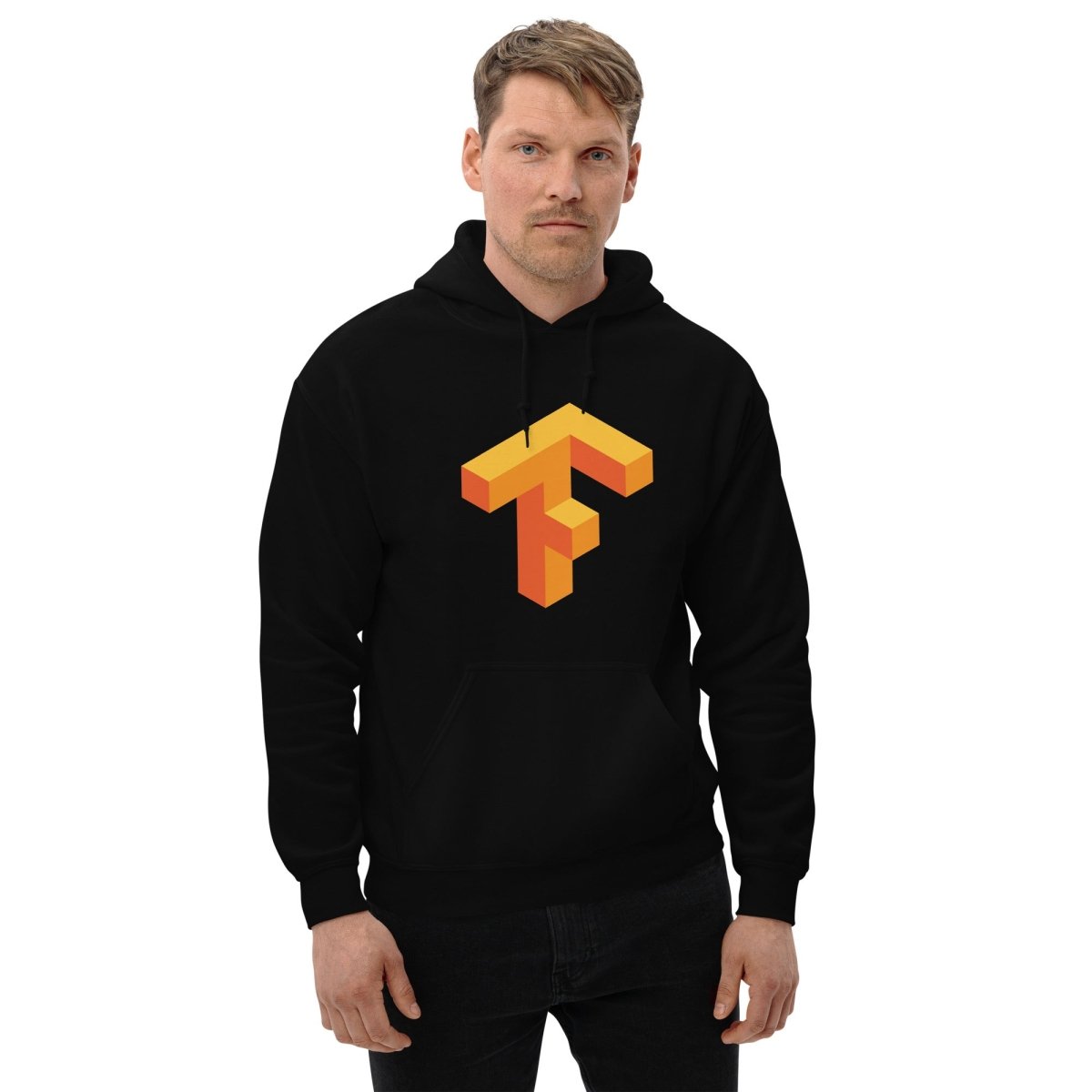 Product mockup photo of the TensorFlow 1 Hoodie (unisex).
