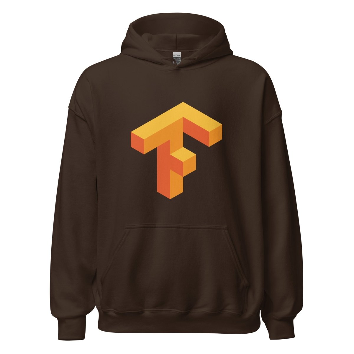 Product mockup photo of the TensorFlow 1 Hoodie (unisex) Dark Chocolate / M.