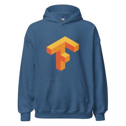 Product mockup photo of the TensorFlow 1 Hoodie (unisex) Indigo Blue / M.