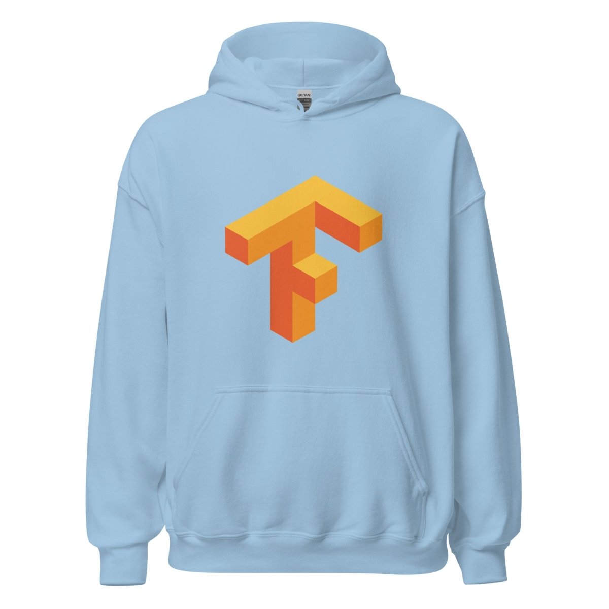Product mockup photo of the TensorFlow 1 Hoodie (unisex) Light Blue / M.