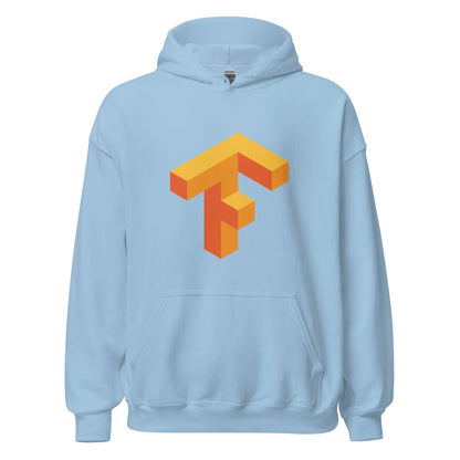 Product mockup photo of the TensorFlow 1 Hoodie (unisex) Light Blue / M.