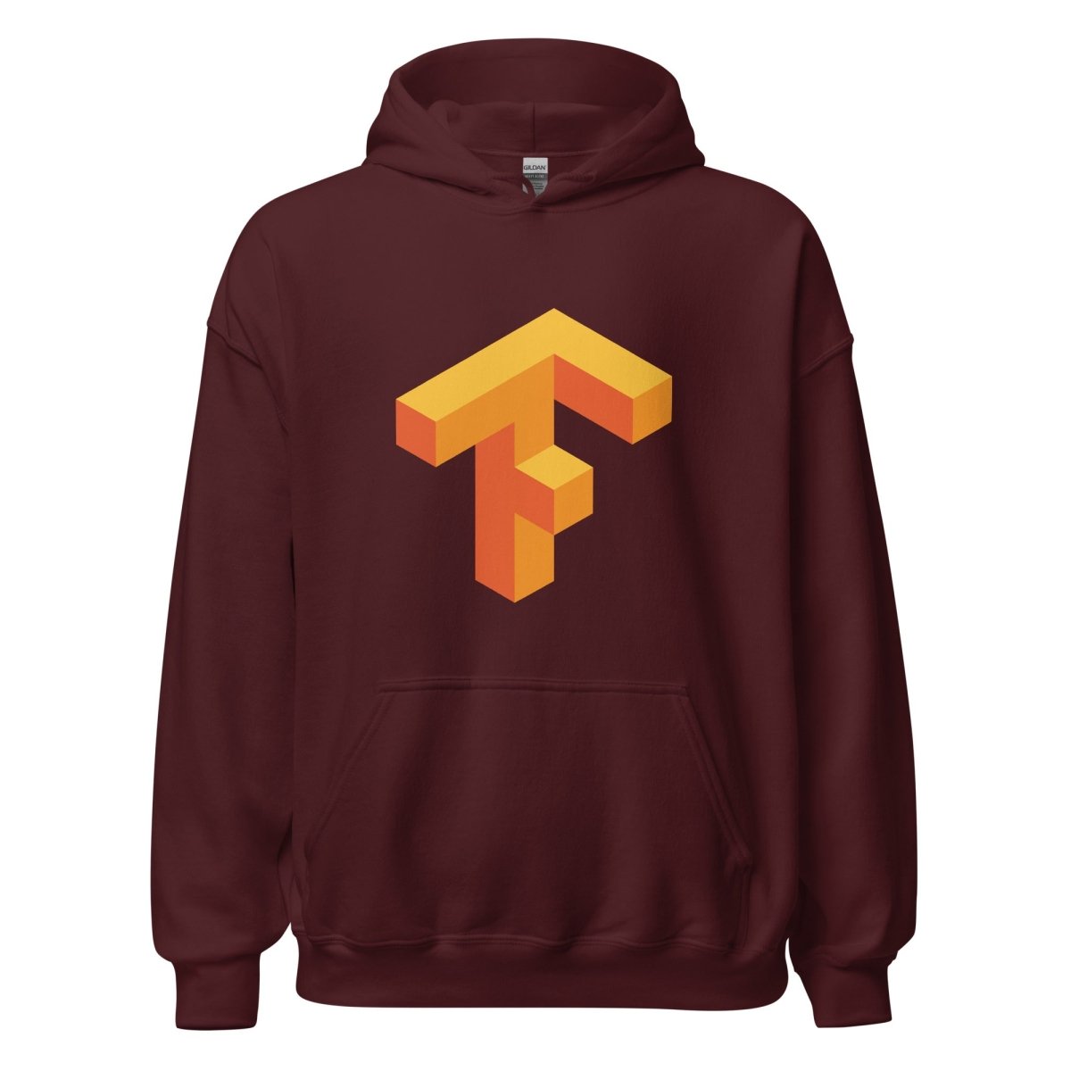 Product mockup photo of the TensorFlow 1 Hoodie (unisex) Maroon / M.