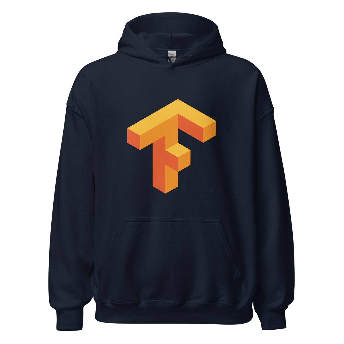 Product mockup photo of the TensorFlow 1 Hoodie (unisex) Navy / M.