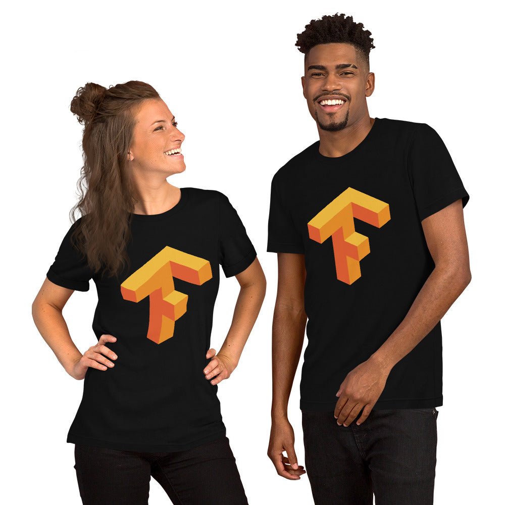Product mockup photo of the TensorFlow 1 Icon T Shirt (unisex).