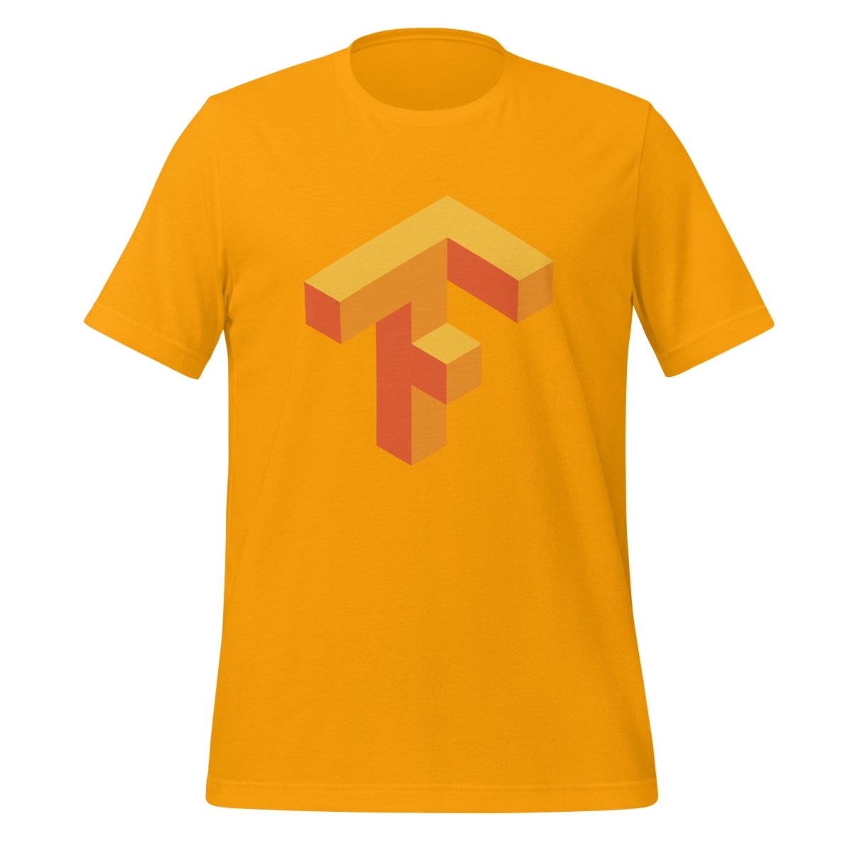 Product mockup photo of the TensorFlow 1 Icon T Shirt (unisex) Gold / M.