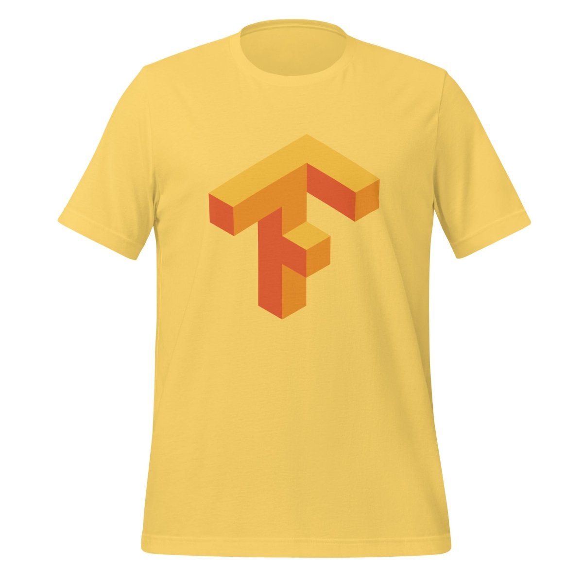 Product mockup photo of the TensorFlow 1 Icon T Shirt (unisex) Yellow / M.