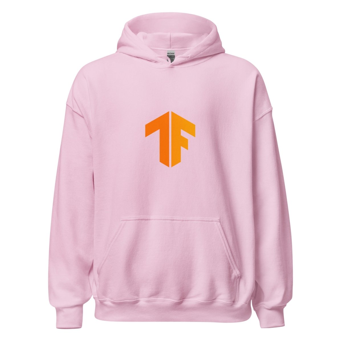 Product mockup photo of the TensorFlow 2 Small Icon Hoodie (unisex) Light Pink / M.