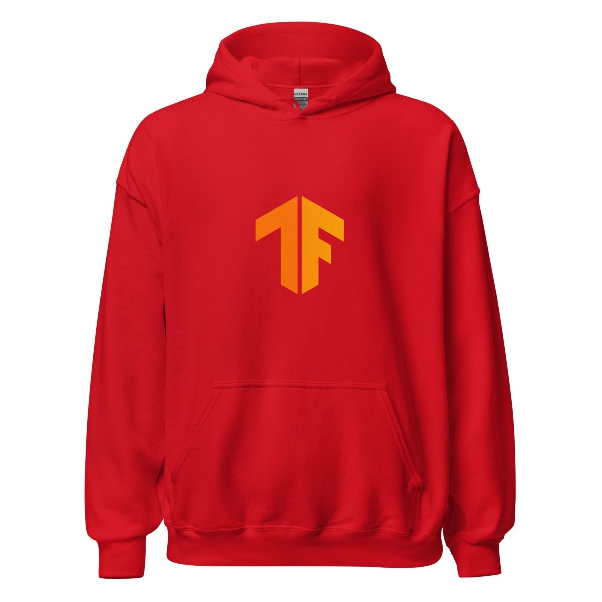 Product mockup photo of the TensorFlow 2 Small Icon Hoodie (unisex) Red / M.