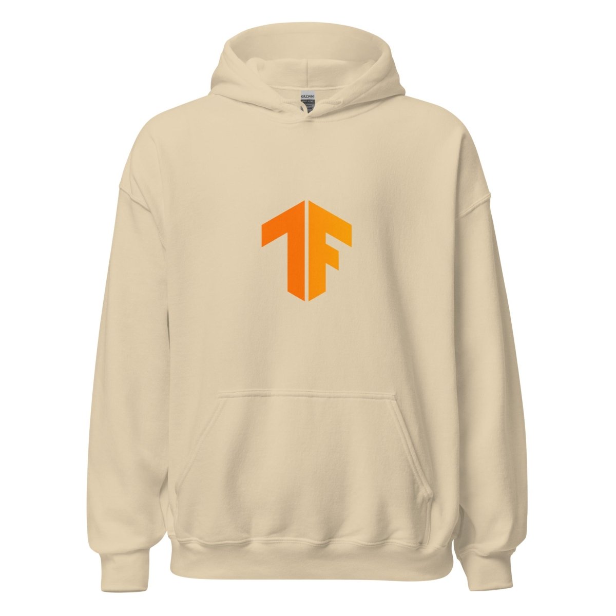 Product mockup photo of the TensorFlow 2 Small Icon Hoodie (unisex) Sand / M.