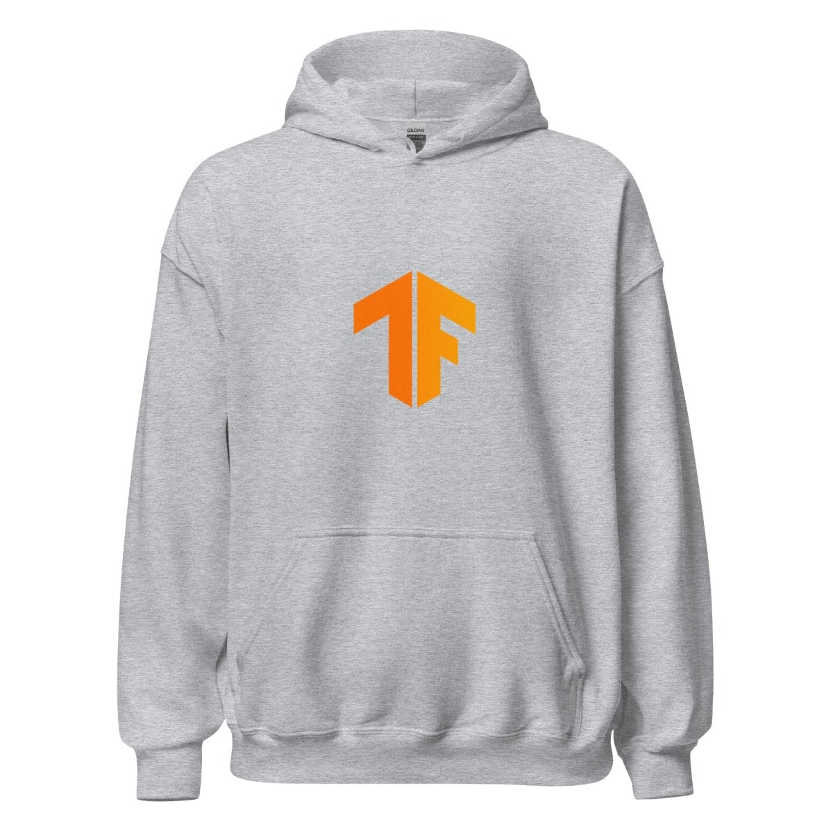 Product mockup photo of the TensorFlow 2 Small Icon Hoodie (unisex) Sport Grey / M.