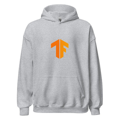 Product mockup photo of the TensorFlow 2 Small Icon Hoodie (unisex) Sport Grey / M.