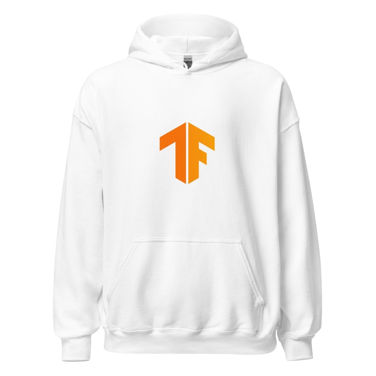 Product mockup photo of the TensorFlow 2 Small Icon Hoodie (unisex) White / M.