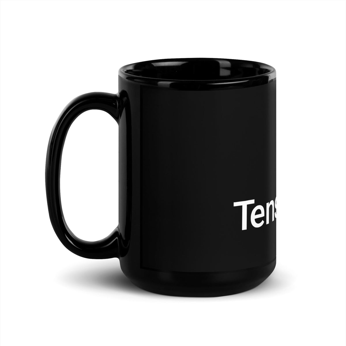 Image of the TensorFlow 2 White Stacked Logo Black Glossy Mug.