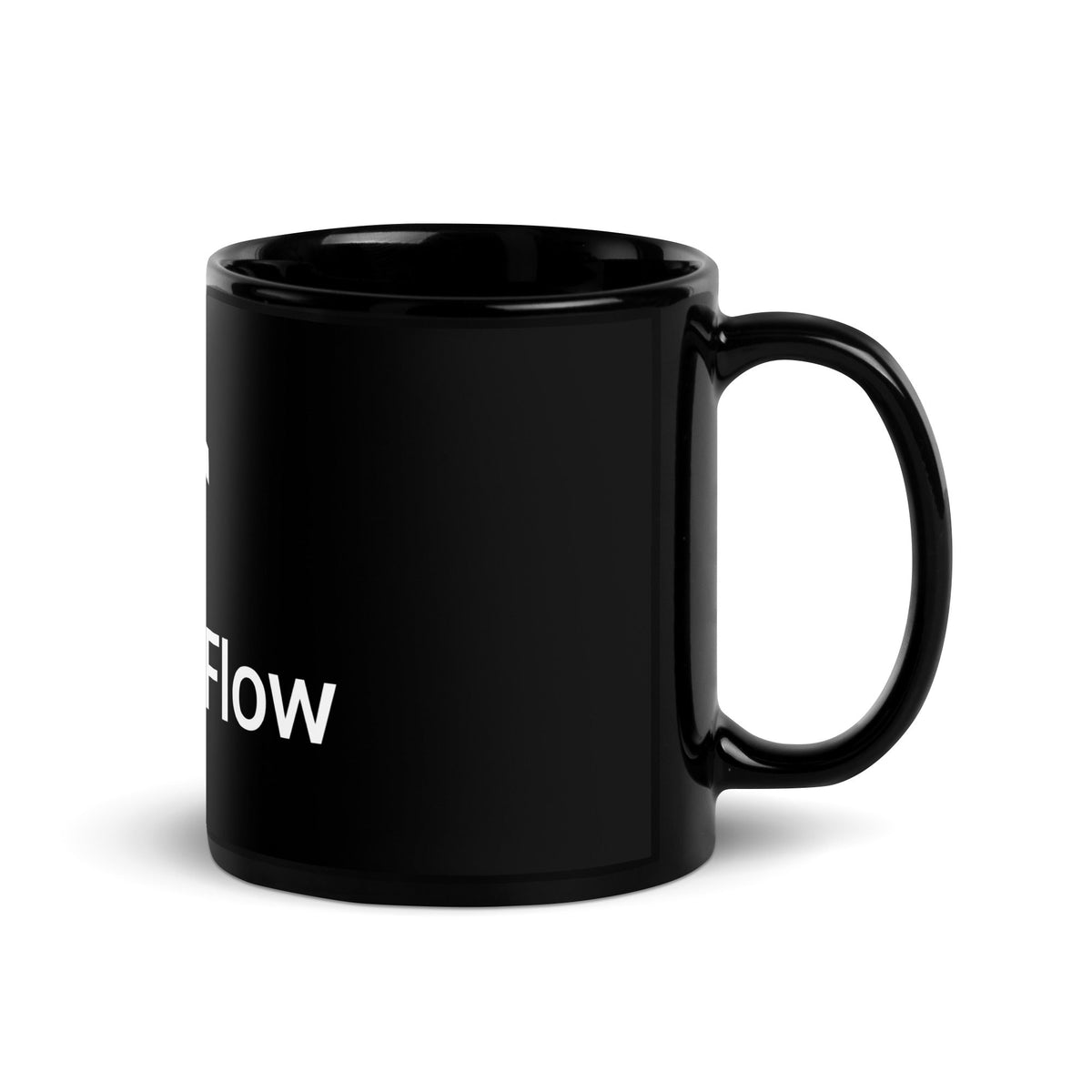 Image of the TensorFlow 2 White Stacked Logo Black Glossy Mug.
