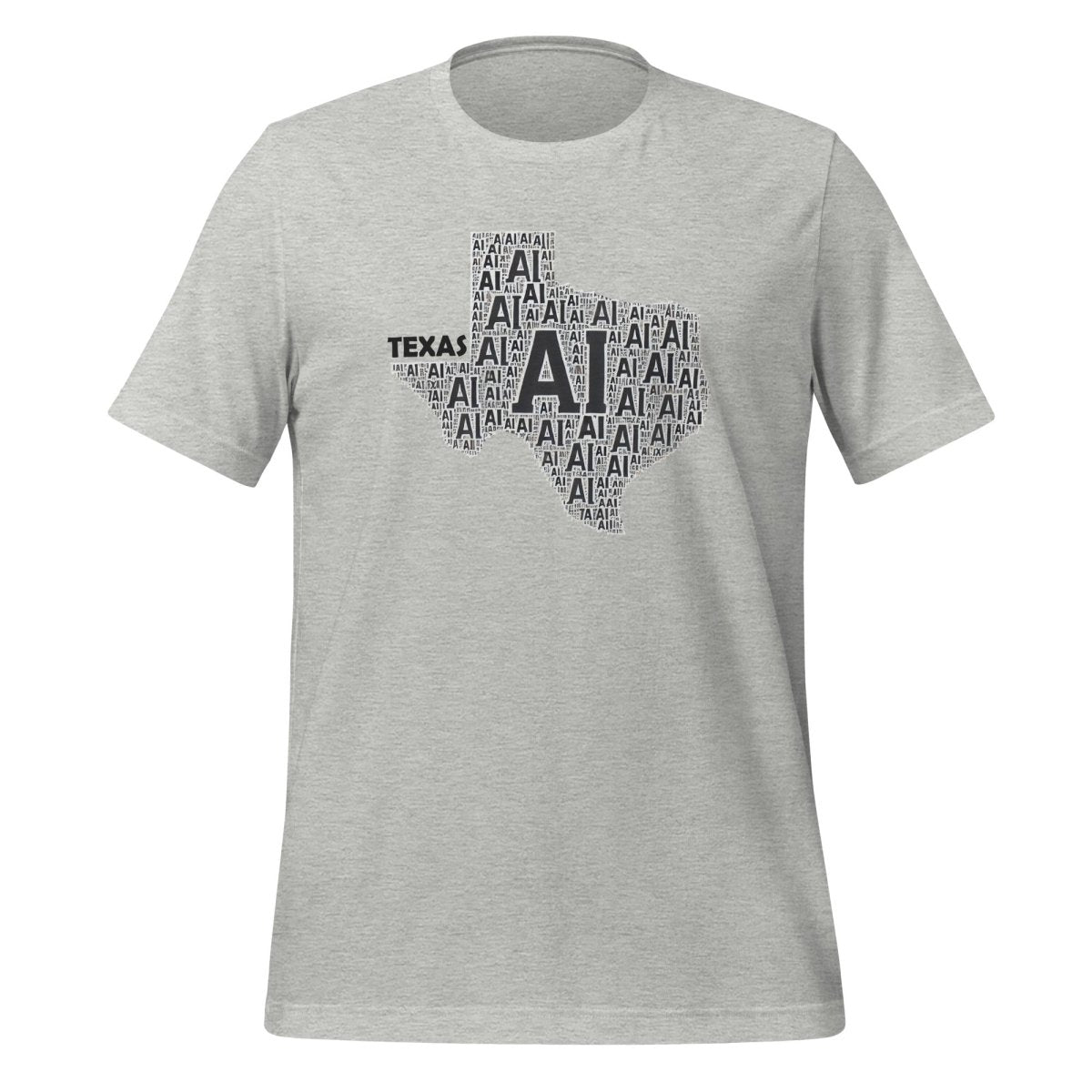 Product mockup photo of the Texas AI T Shirt (unisex) Athletic Heather / M.