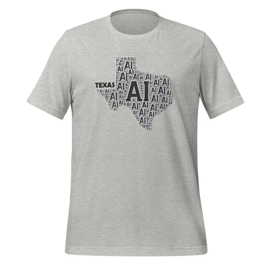 Product mockup photo of the Texas AI T Shirt (unisex) Athletic Heather / M.