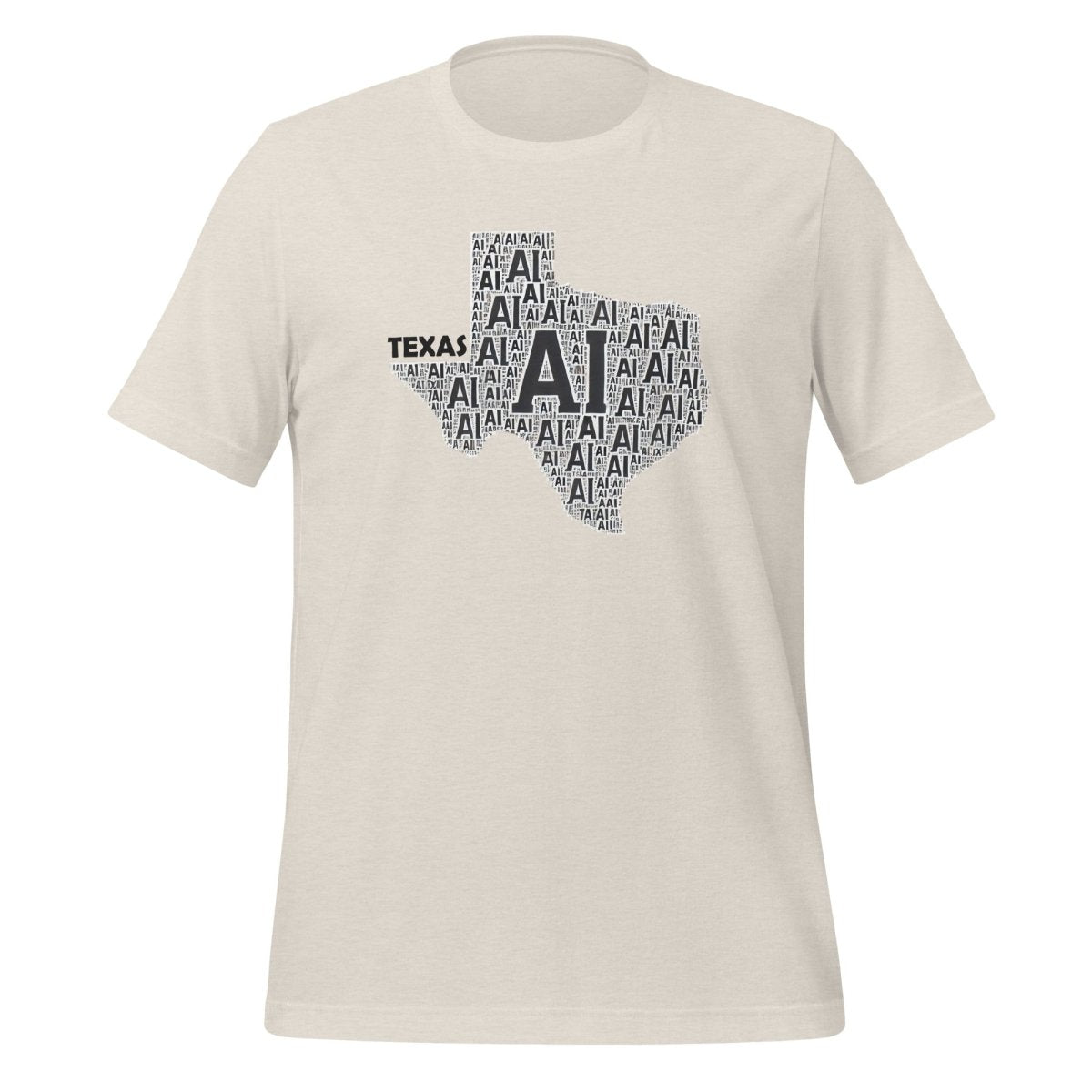 Product mockup photo of the Texas AI T Shirt (unisex) Heather Dust / M.