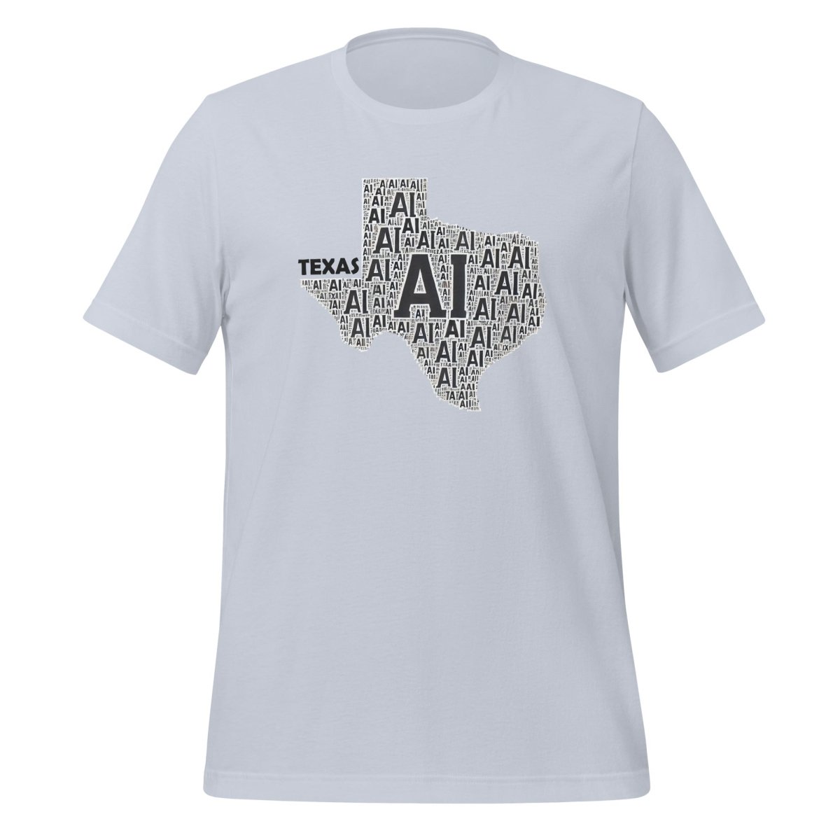 Product mockup photo of the Texas AI T Shirt (unisex) Light Blue / M.