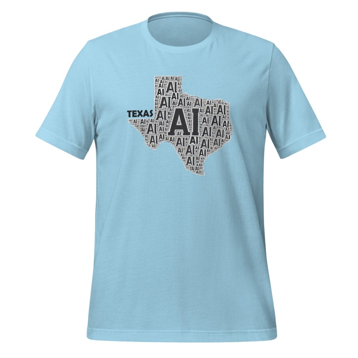 Product mockup photo of the Texas AI T Shirt (unisex) Ocean Blue / M.