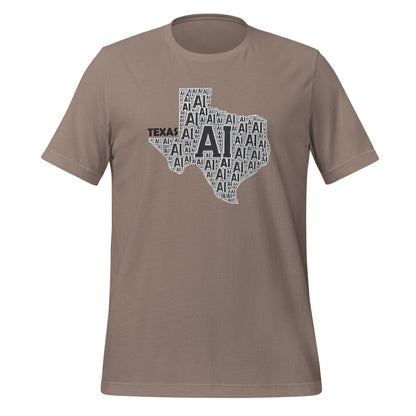 Product mockup photo of the Texas AI T Shirt (unisex) Pebble / M.